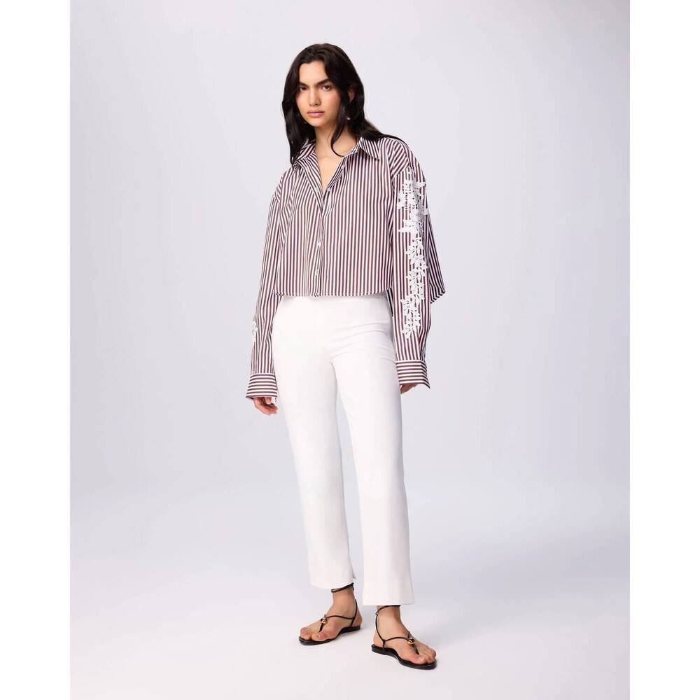 NEW THEO THE LABEL echo cropped embroidered stripe shirt in cosmic